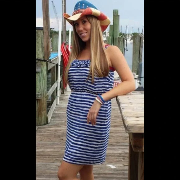 ann taylor blue striped dress Ann Taylor Petite Striped Asymmetric Shirtdress Colony Blue Women's